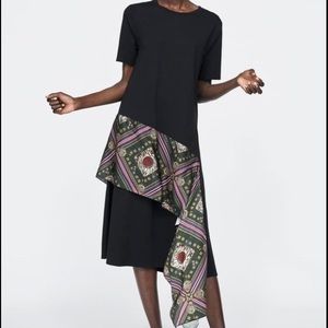 Zara Ethnic Print Scarf Shirt Dress Medium NWT
